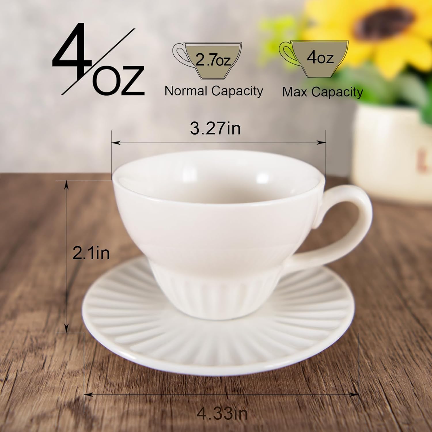 2 oz Espresso Cups Set of 6, Ceramic Cappuccino Cups with Saucers, Stackable Coffee Cup for Macchiato, Double shot, Tea, Coffee Lover Gifts, White