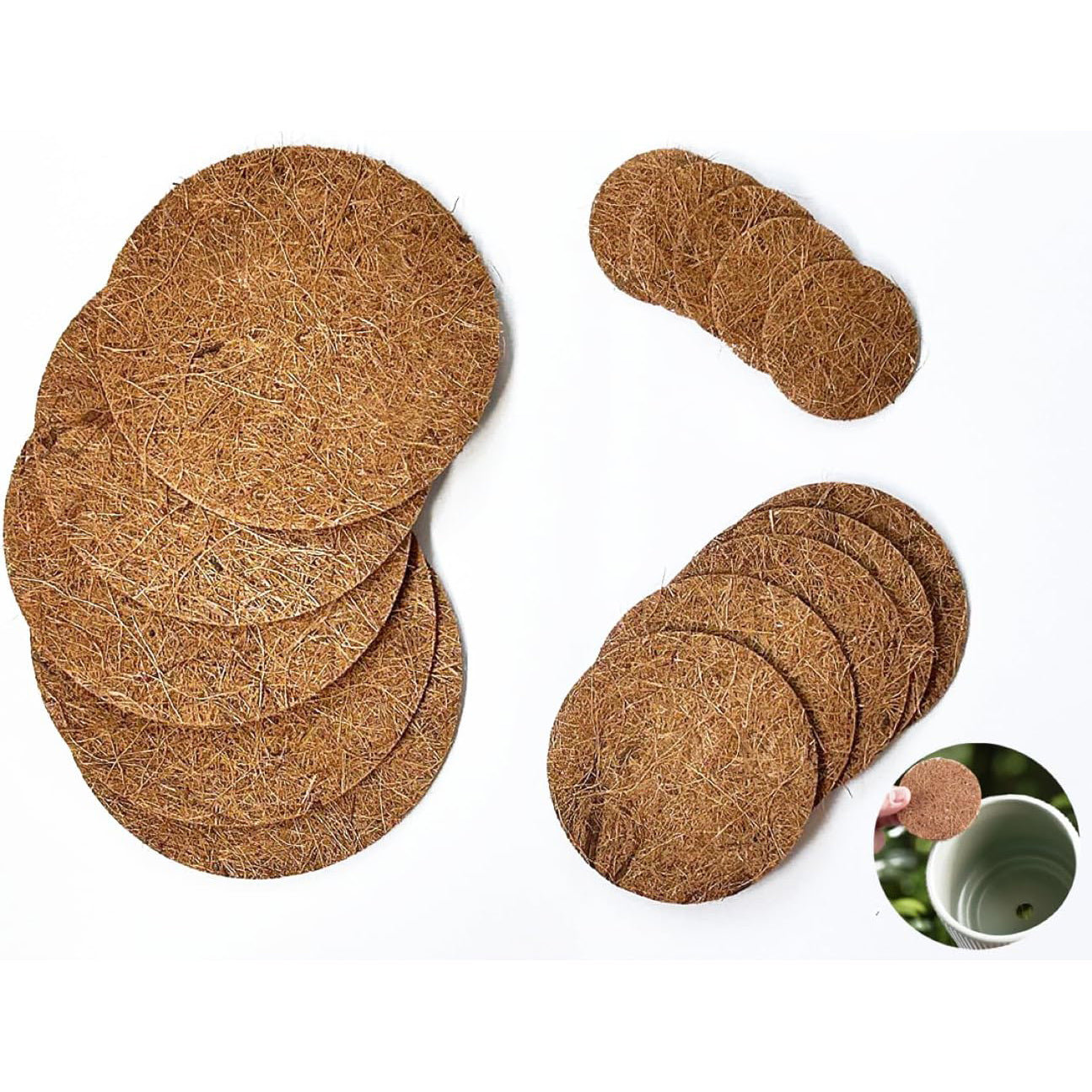 15pcs Coconut Fiber Pot Hole Mesh Pads – Biodegradable Plant Drainage Screens, Bonsai Pot Bottom Grid Mats, Gardening Essentials