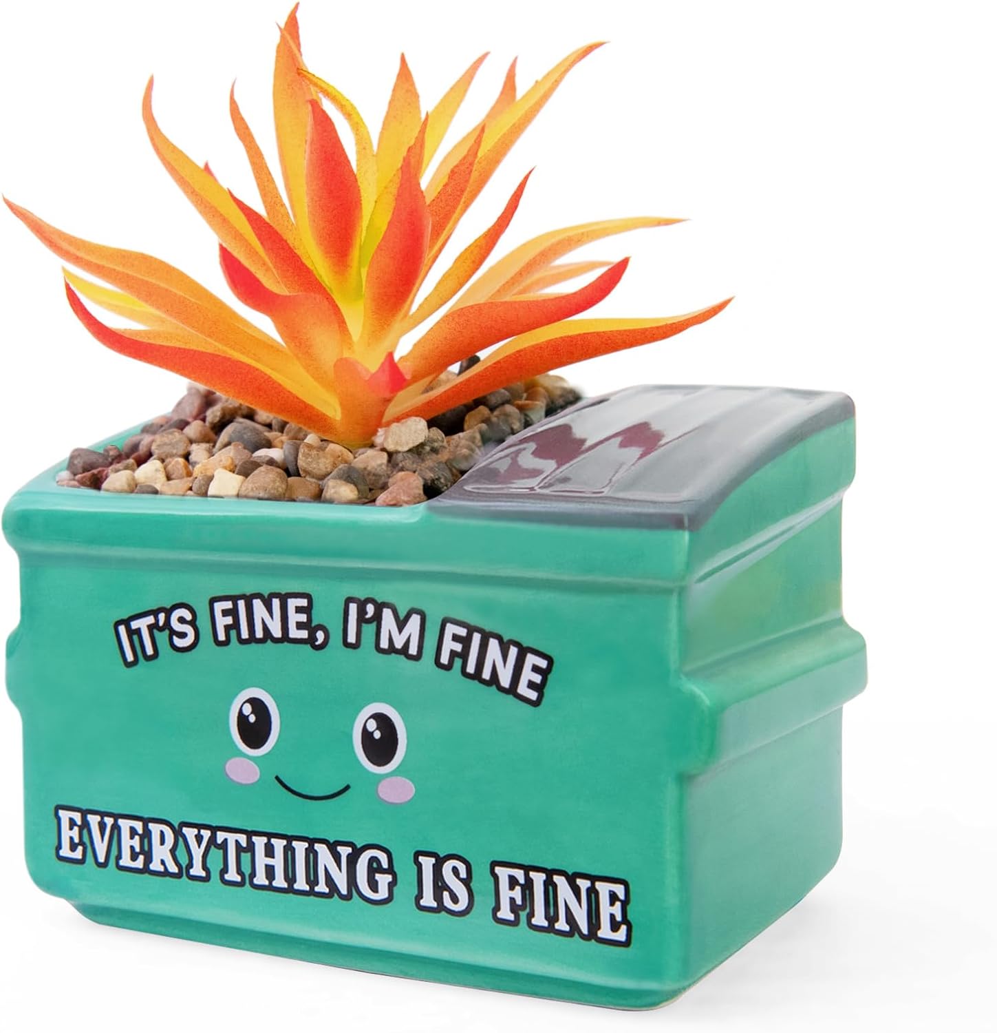 Emotional Support Dumpster Fire Desk Decor, Fake Plants in Ceramic Succulent Pots, Motivational Positive Thinking Office Desk Accessories, Funny Gifts for Women, Men, Coworkers