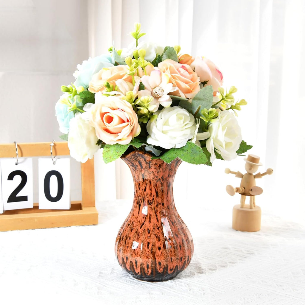 White Ceramic Vase, Small Vases for Home Decor, Elegant Flower Vase Centerpiece for Tables, Office Desk, Room Decor, Fit for Housewarming, Wedding, Birthday (Pure White)