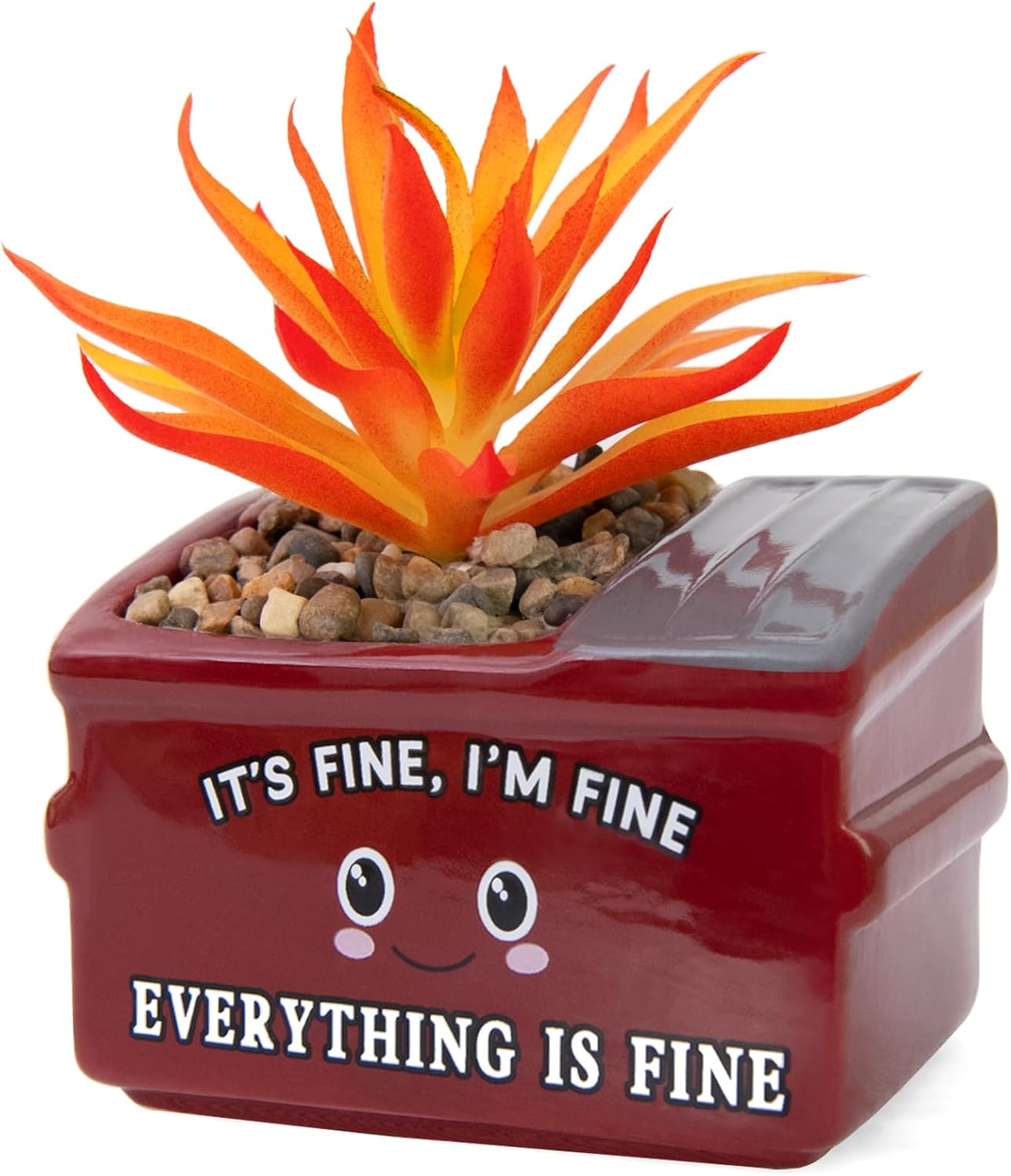 Emotional Support Dumpster Fire Desk Decor, Fake Plants in Ceramic Succulent Pots, Motivational Positive Thinking Office Desk Accessories, Funny Gifts for Women, Men, Coworkers