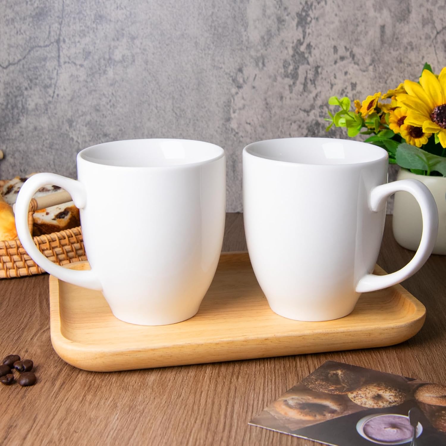 Set of 2 Durable 16 oz Coffee Cups, Large Coffee Mugs with Ergonomic Handle, Ceramic Mugs Dishwasher & Microwave Safe, Ideal Tea Mugs for Home, Office, Gifts (coffee, Tea, Hot Cocoa, Latte Cup)