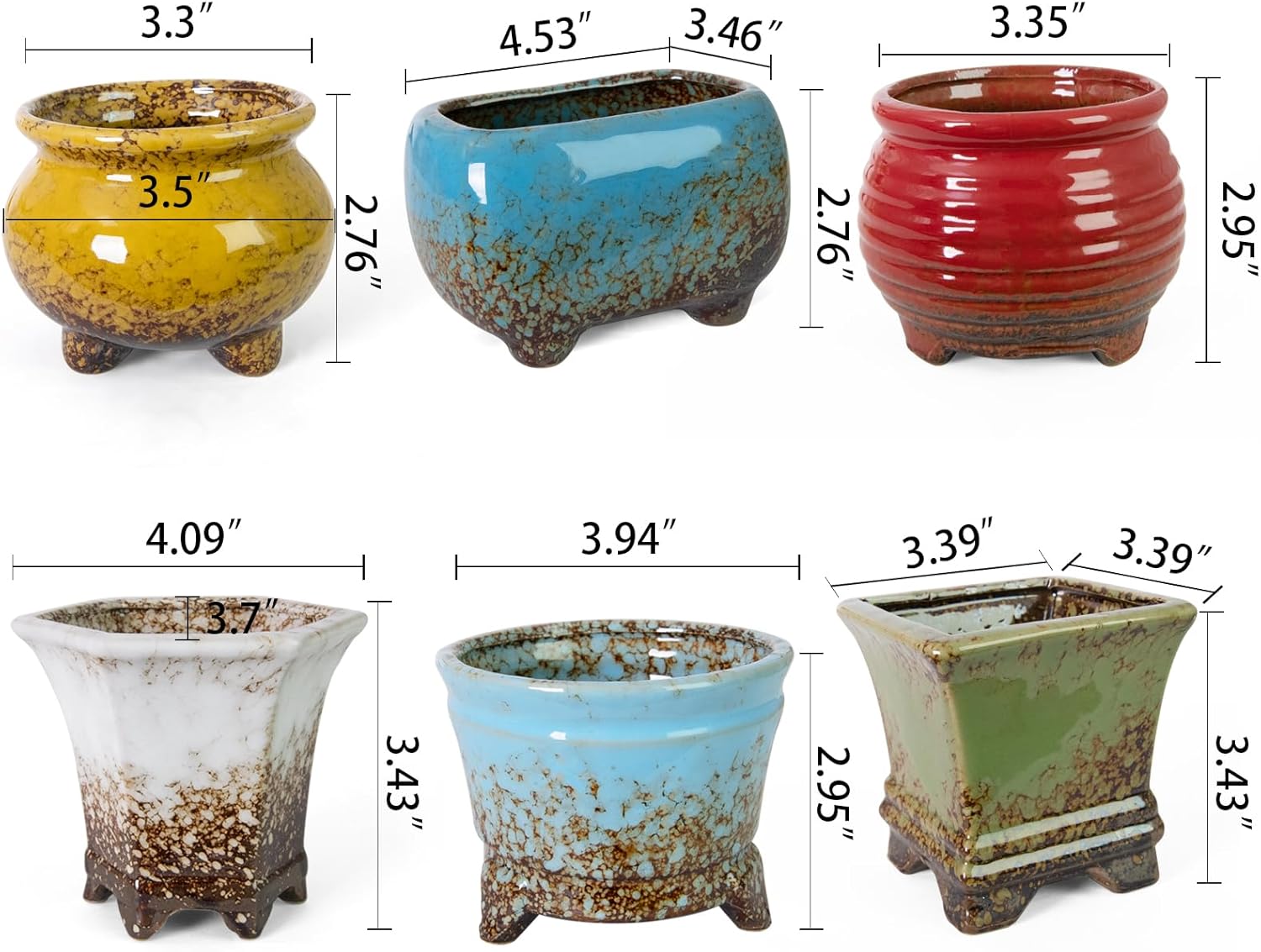 ARTKETTY Succulent Pots - Small Succulent Plant Pot with Drainage Set of 6, Ceramic Cactus Planter Pots for Indoor Unique Flower Planter Container for Home Office Decor