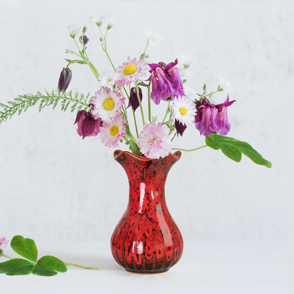 Ceramic Vase, Modern Small Vases for Home Decor, Elegant Flower Vase Centerpiece for Tables, Office Desk, Room Decor, Fit for Housewarming, Wedding, Birthday (Red)
