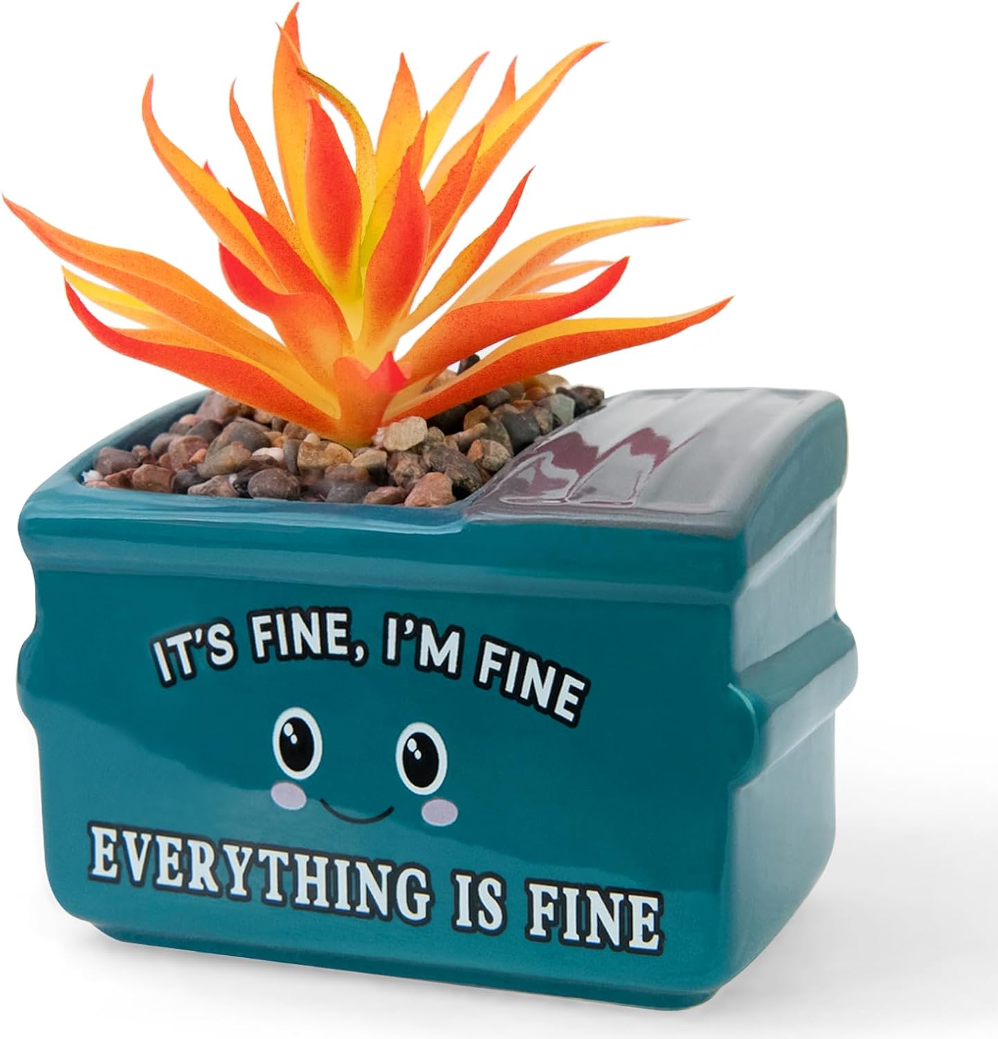 Emotional Support Dumpster Fire Desk Decor, Fake Plants in Ceramic Succulent Pots, Motivational Positive Thinking Office Desk Accessories, Funny Gifts for Women, Men, Coworkers