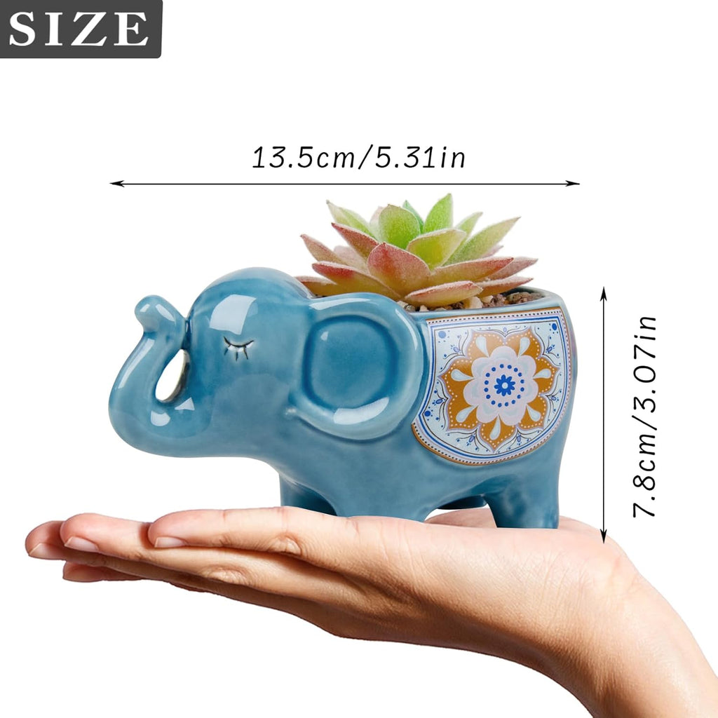 Elephant Planter Cartoon Succulent Pots with Drainage 5.31 Inch Animal Planter Cute Plant Pots Succulent Planter Container Ceramic Flower Pots Perfect for Home Decor and Gifts, Set of 4