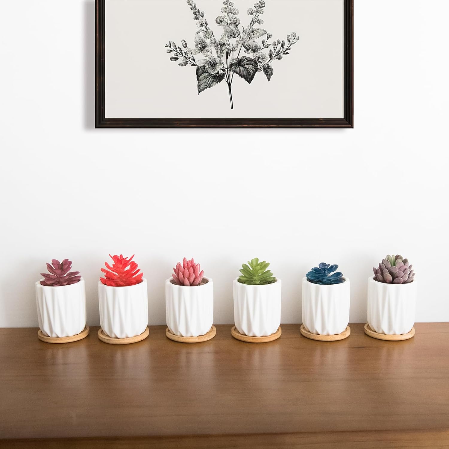 ARTKETTY Succulent Pots - 4 Inch Small Plant Pots with Drainage Trays Set of 6, Ceramic Pots for Indoor Plants White Cactus Flower Planter Container Decorative Garden Home