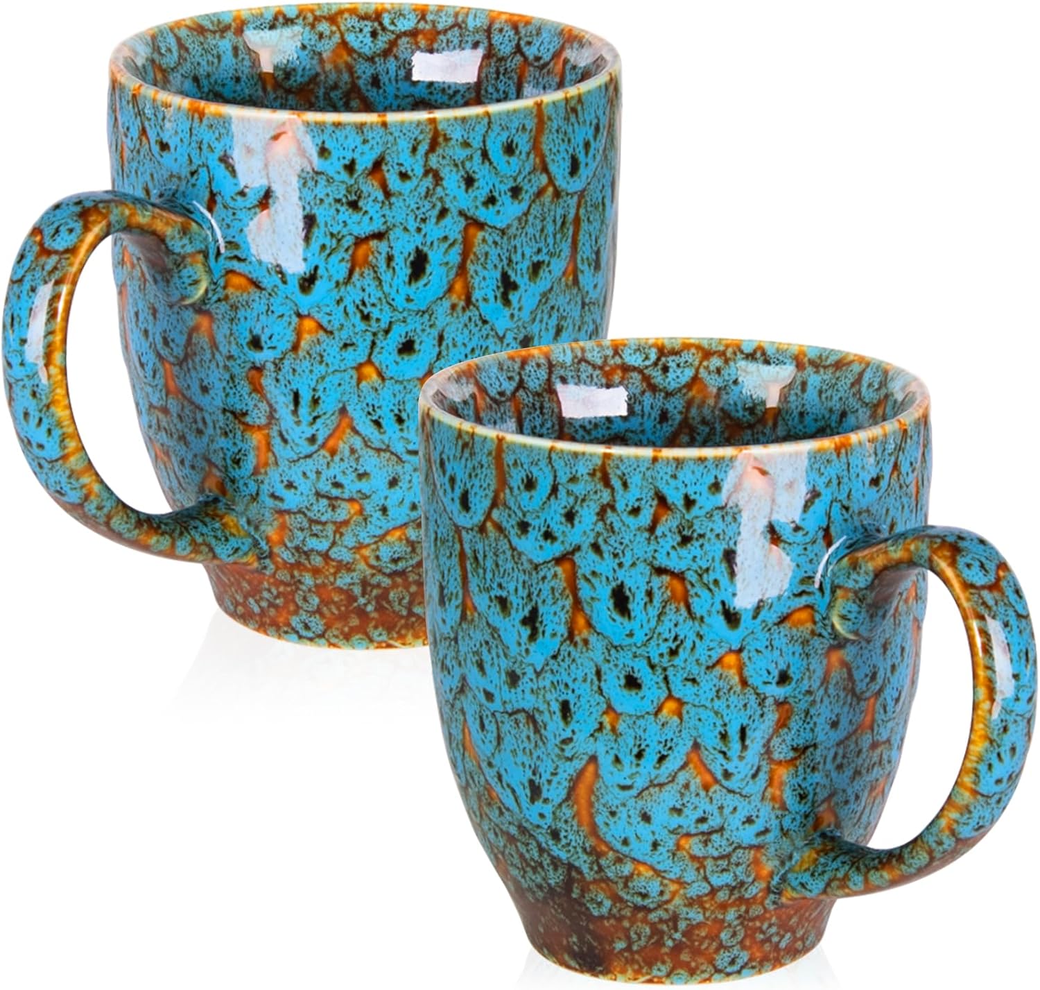 Set of 2 Durable 16 oz Coffee Cups, Large Black Coffee Mugs with Ergonomic Handle, Ceramic Mugs Dishwasher & Microwave Safe, Ideal Tea Mugs for Home, Office, Gifts (Coffee, Tea, Hot Cocoa, Latte Cup)