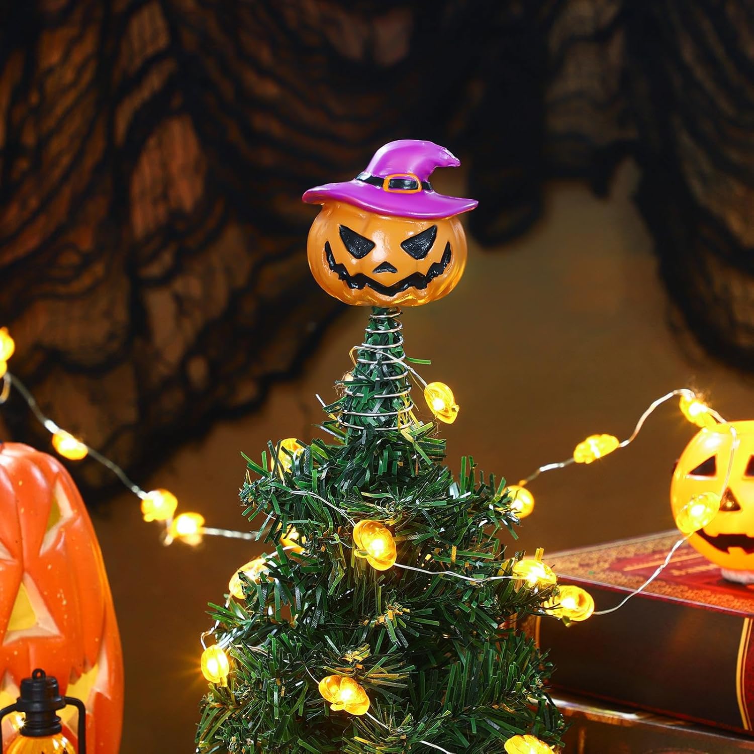 Halloween Tree Topper Spooky Pumpkin Skull Ghost Miniature Tree Topper 4 Inches Mini Christmas Ornaments for Halloween Party