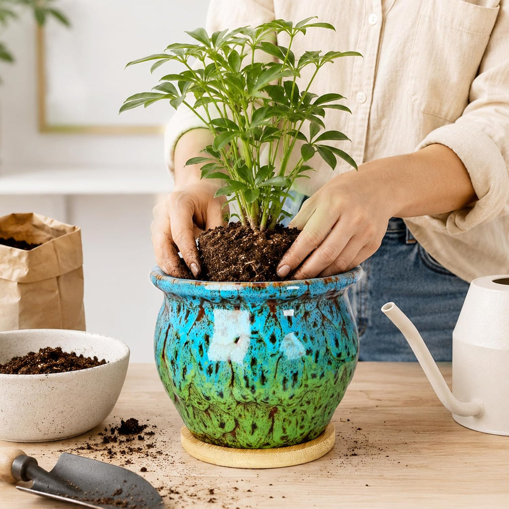 ARTKETTY 4.5 Inch Plant Pots, Small Pots for Plant Indoor, Ceramic Planter with Tray