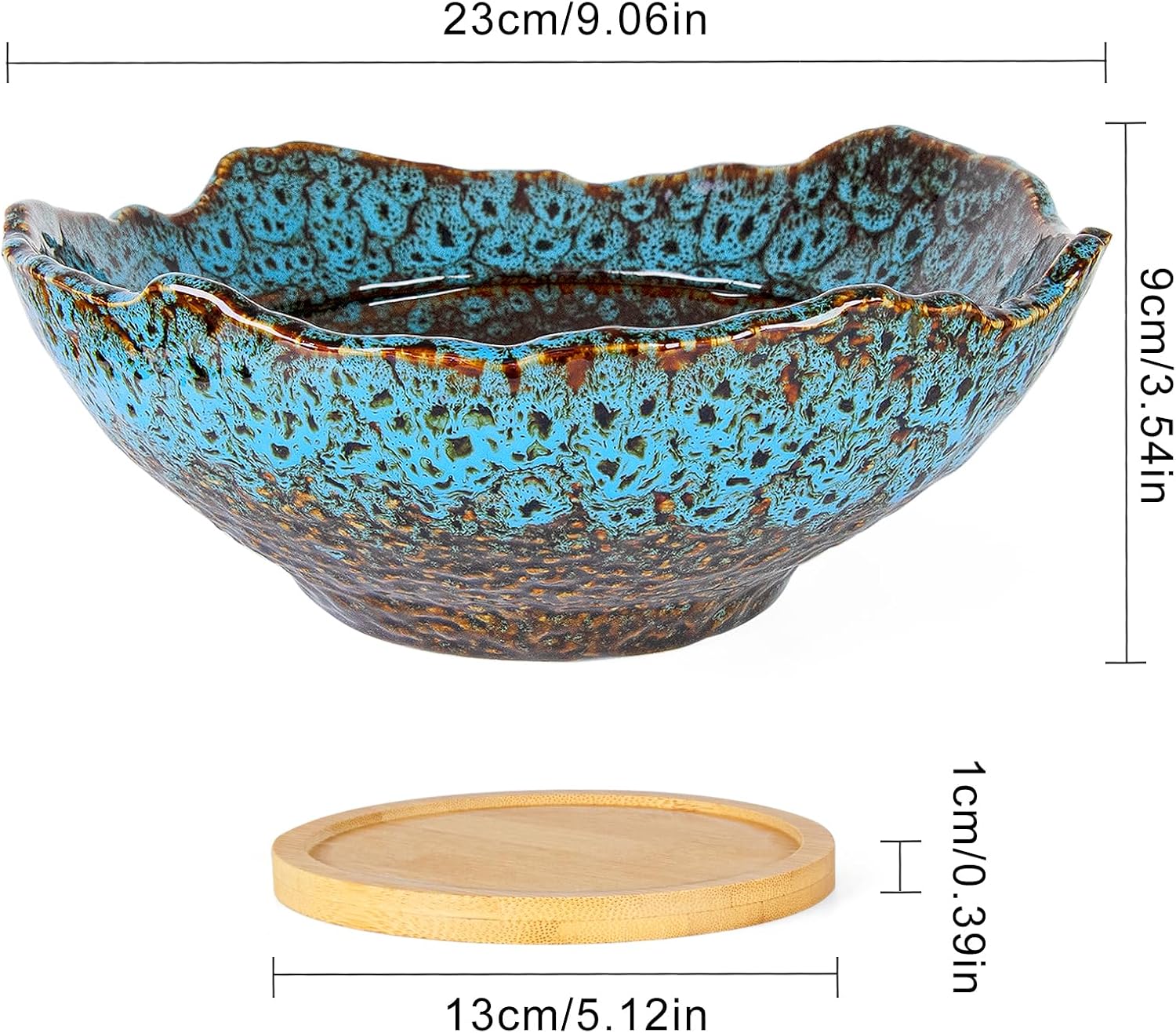 ARTKETTY Bonsai Pots - 9.06 Inch Large Plant Pots, Unique Succulent Pots with Drainage Tray, Ceramic Planters for Indoor Cactus Flower Plants Round Bonsai Tree Pots Decorative Home Office