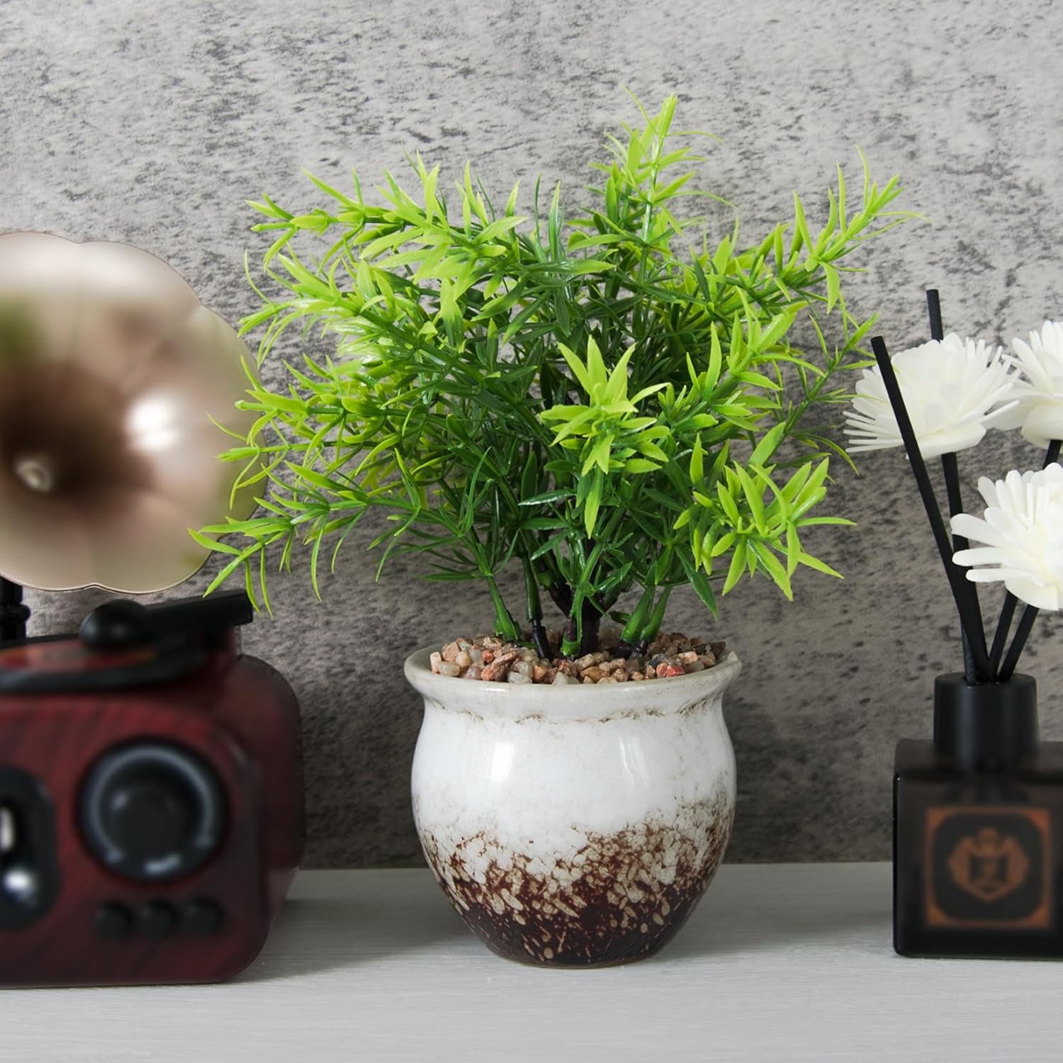 ARTKETTY 6 Packs Fake Plants Small Artificial Potted Plants, Ceramic Realistic Faux Plants Indoor for Home Office Bedroom Living Room Bathroom Shelf Decor