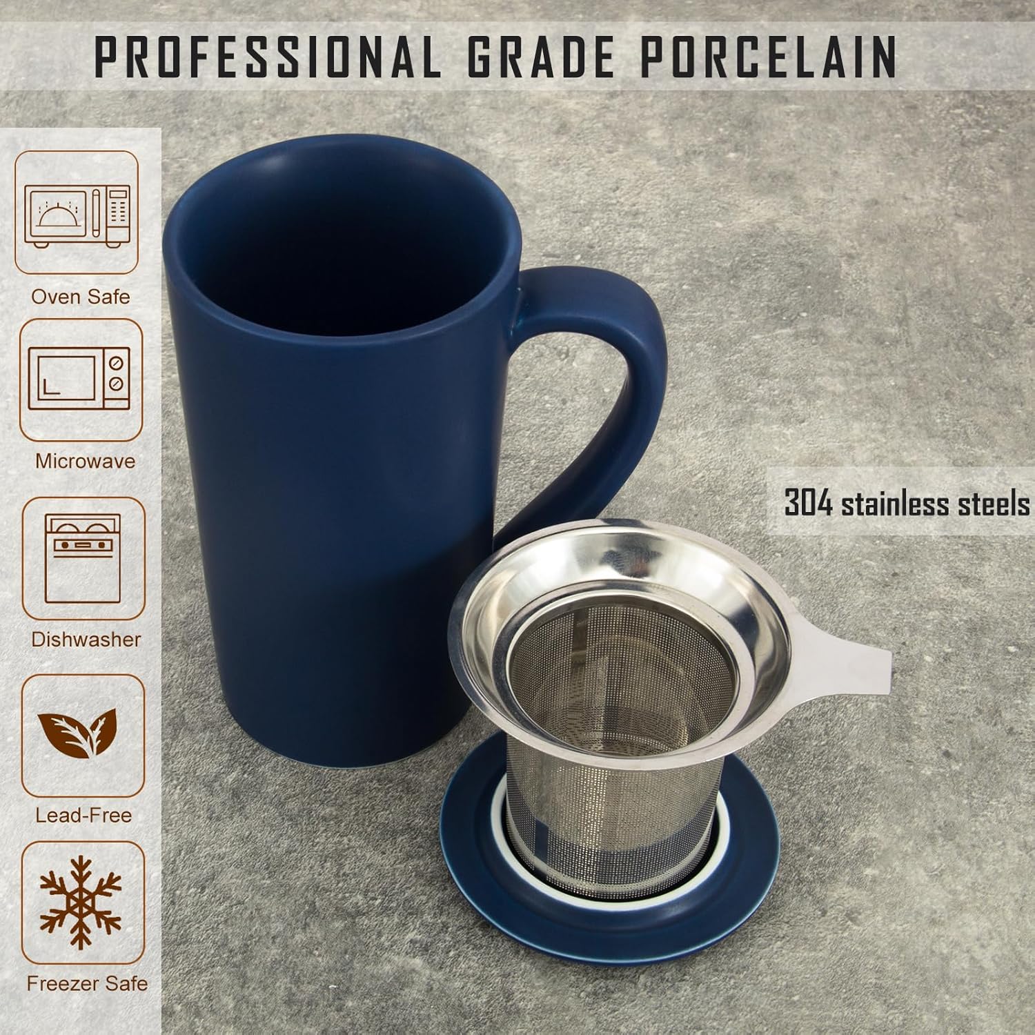 Tea Cup with Infuser and Lid, 20oz Tea Mug with Handle, Dishwasher and Microwave Safe, Ceramic Strainer Cup Gifts for Steeping Loose Leaf tea Lovers, Blue