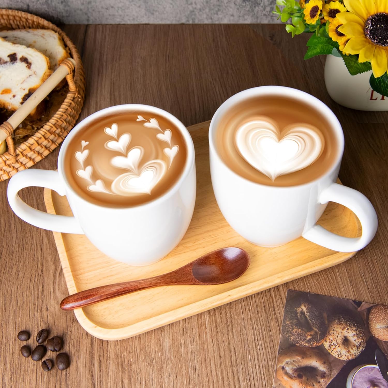 Set of 2 Durable 16 oz Coffee Cups, Large Coffee Mugs with Ergonomic Handle, Ceramic Mugs Dishwasher & Microwave Safe, Ideal Tea Mugs for Home, Office, Gifts (coffee, Tea, Hot Cocoa, Latte Cup)