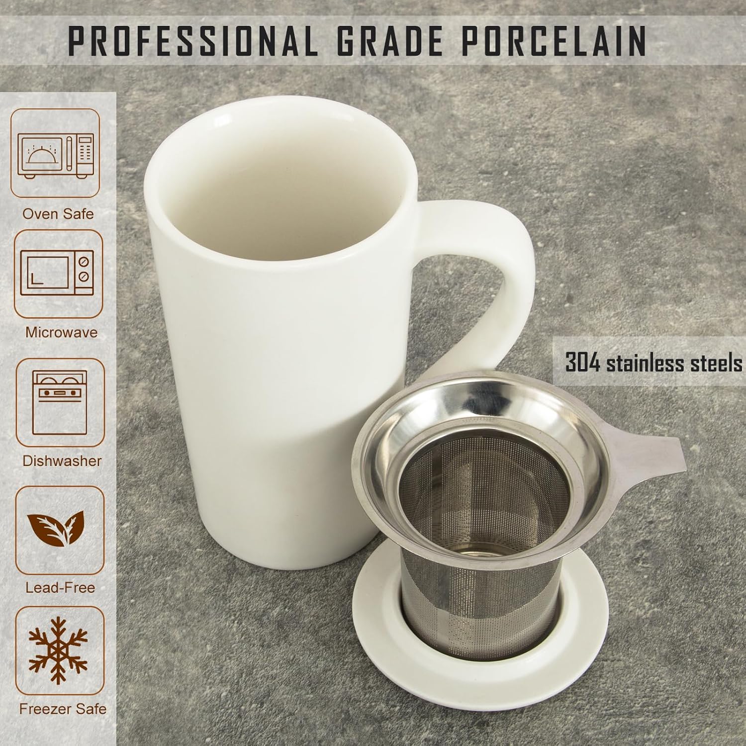Tea Cup with Infuser and Lid, 20oz Mug with Handle for Steeping Loose Leaf Tea, Dishwasher and Microwave Safe, Ceramic Strainer Cup Gifts for tea Lovers, White
