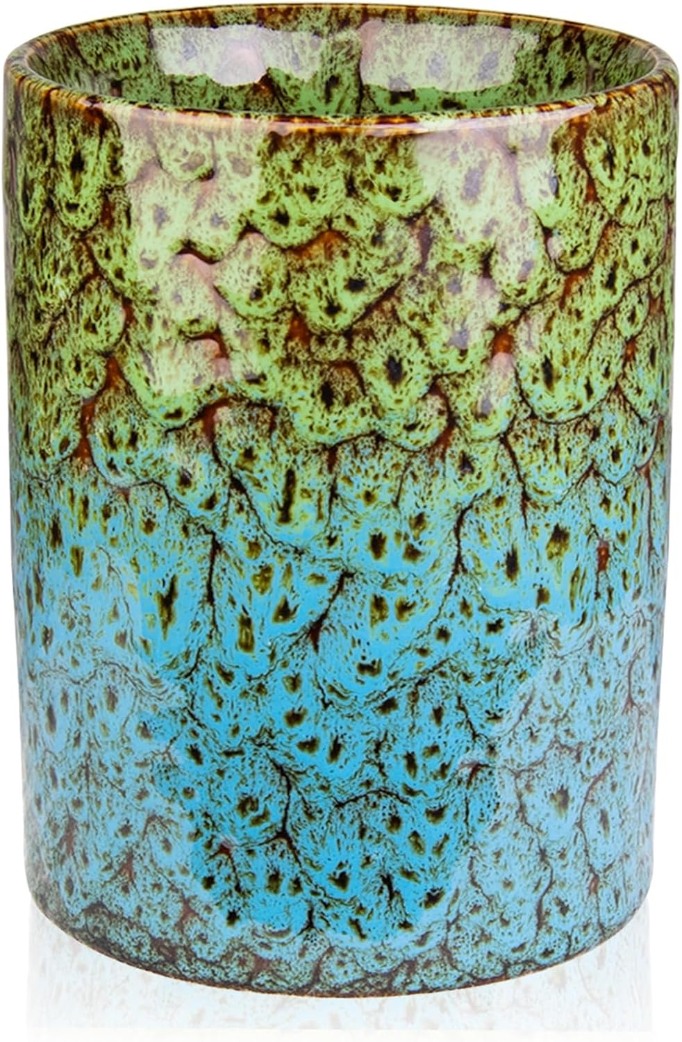 Utensil Holder, Ceramic Kitchen Utensil Holder for Countertop, Large Cooking Utensil Crocks for Kitchen Counter, Morden Utensil Organizer for Spatula, kitchen Decor,White & Blue