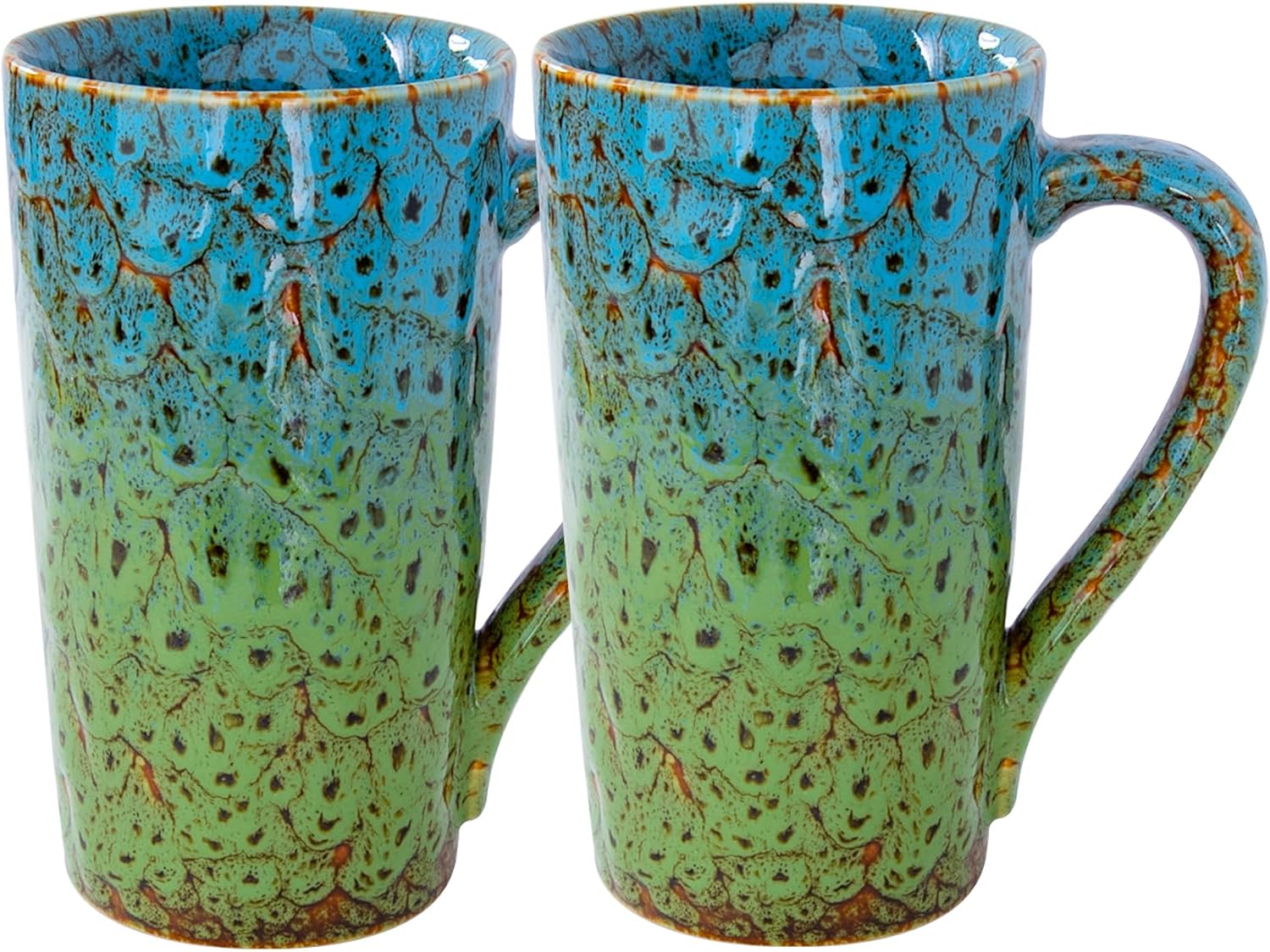 20oz Porcelain Coffee Mugs Set of 2, Large Tall Coffee Mugs with Handles, Modern Ceramic Coffee Cups for Coffee, Tea, Cocoa, Milk, Gifts for Women Men - White & Blue