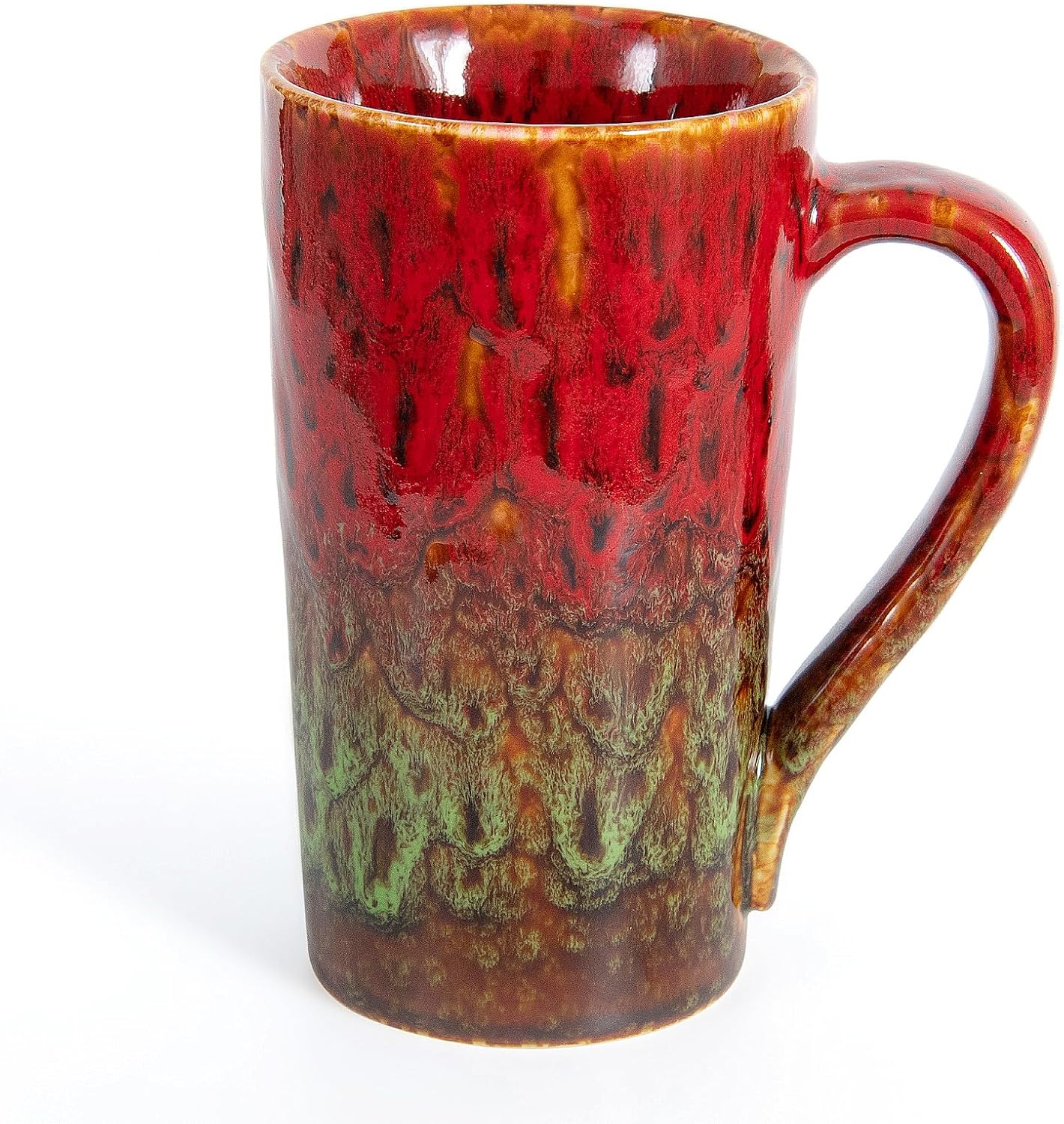 20 oz Coffee Mugs, Large Ceramic Coffee Cups with Handle, Tall Coffee Mugs Unique Tea Cup Set for Latte, Milk, Beer, Novelty Gifts for Coffe Lovers, Set of 2 (Red & Green)