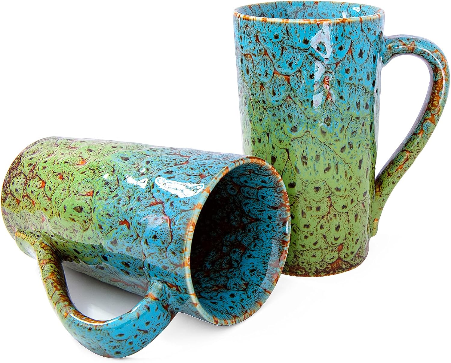 20 OZ Large Coffee Mugs, Coffee Cups Ceramic Tall Coffee Mugs with Handle, Unique Latte Tea Cup for Office and Home, Novelty Gifts for Men and Women, Set of 2 (White & Blue)