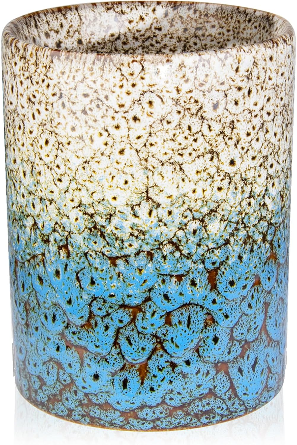 Utensil Holder, Ceramic Kitchen Utensil Holder for Countertop, Large Cooking Utensil Crocks for Kitchen Counter, Morden Utensil Organizer for Spatula, kitchen Decor,White & Blue