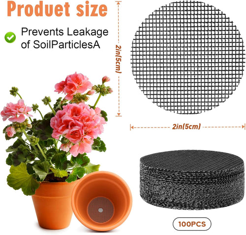 100PCS Bonsai Pot Bottom Grid Mat Mesh,2-Inch Round Flower Pot Drainage Covers, Round Drainage Mesh Hole Screens Keep Soil, Perfect for Horticultural Enthusiasts and Flower Shops