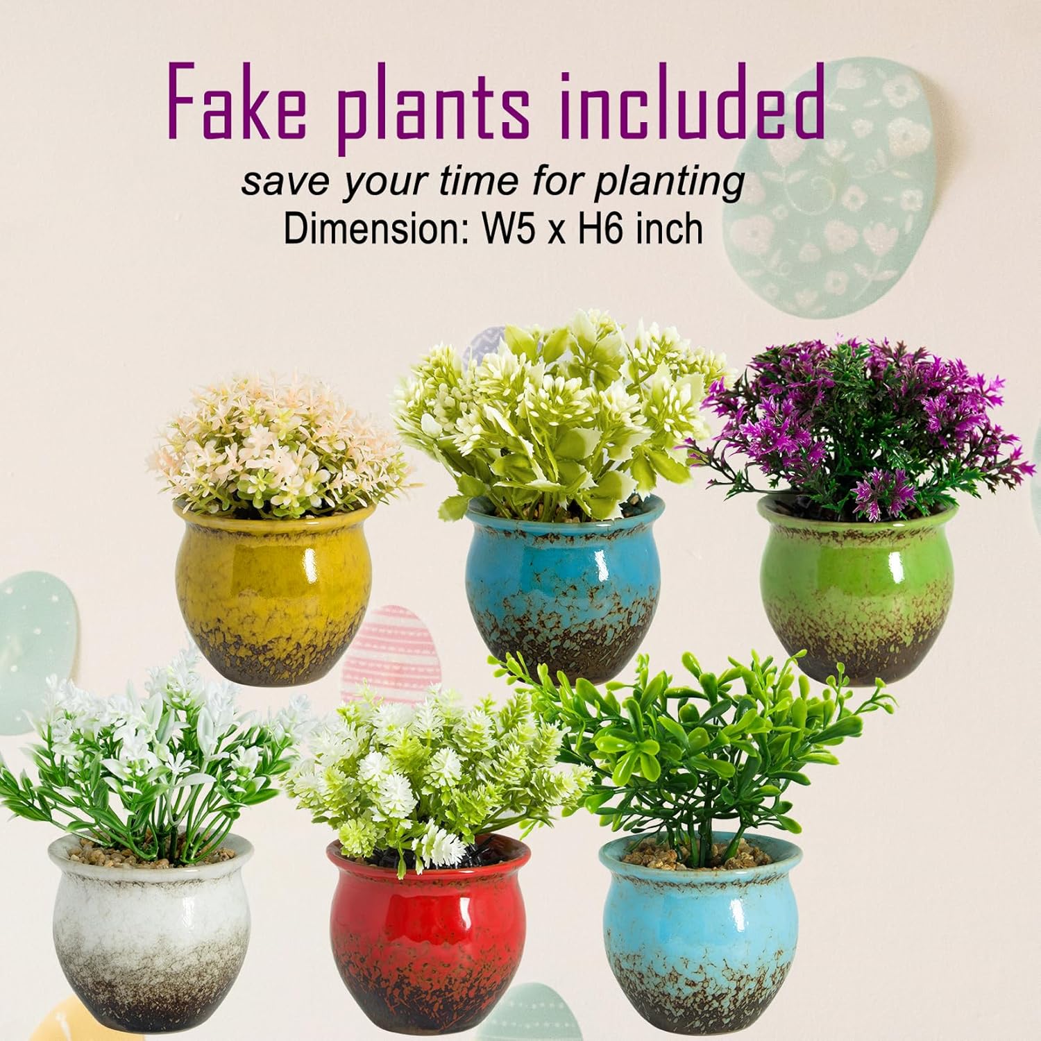 ARTKETTY 6 Packs Fake Plants Small Artificial Potted Plants, Ceramic Realistic Faux Plants Indoor for Home Office Bedroom Living Room Bathroom Shelf Decor