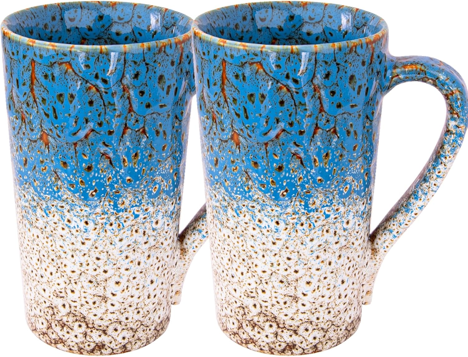 20oz Porcelain Coffee Mugs Set of 2, Large Tall Coffee Mugs with Handles, Modern Ceramic Coffee Cups for Coffee, Tea, Cocoa, Milk, Gifts for Women Men - White & Blue