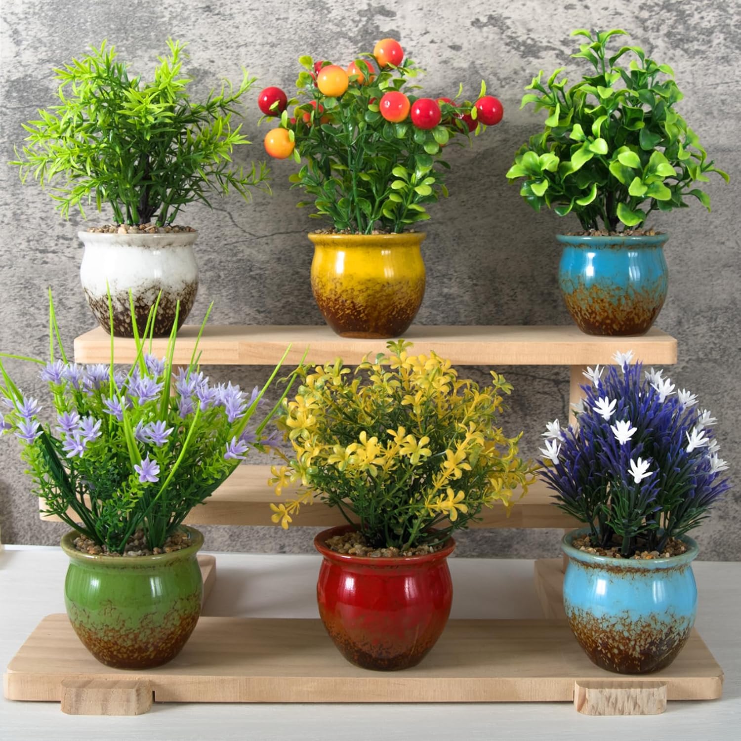 ARTKETTY 6 Packs Fake Plants Small Artificial Potted Plants, Ceramic Realistic Faux Plants Indoor for Home Office Bedroom Living Room Bathroom Shelf Decor