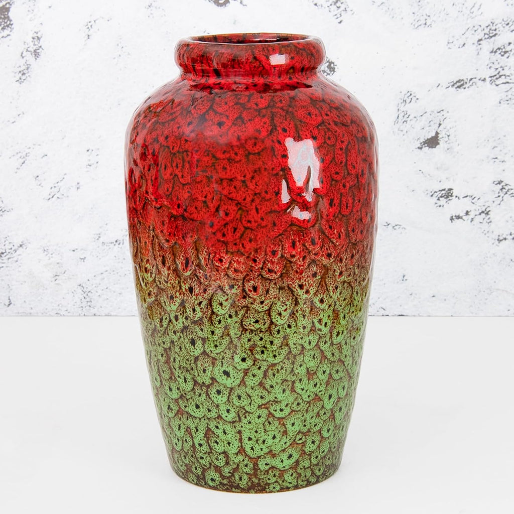 Unique Ceramic Flower Vase, Modern Home Decor for Living Room, Tables, Shelves & Enterways,11Inch Tall Red Green Vase Gift for Housewarming, Wedding, Birthday