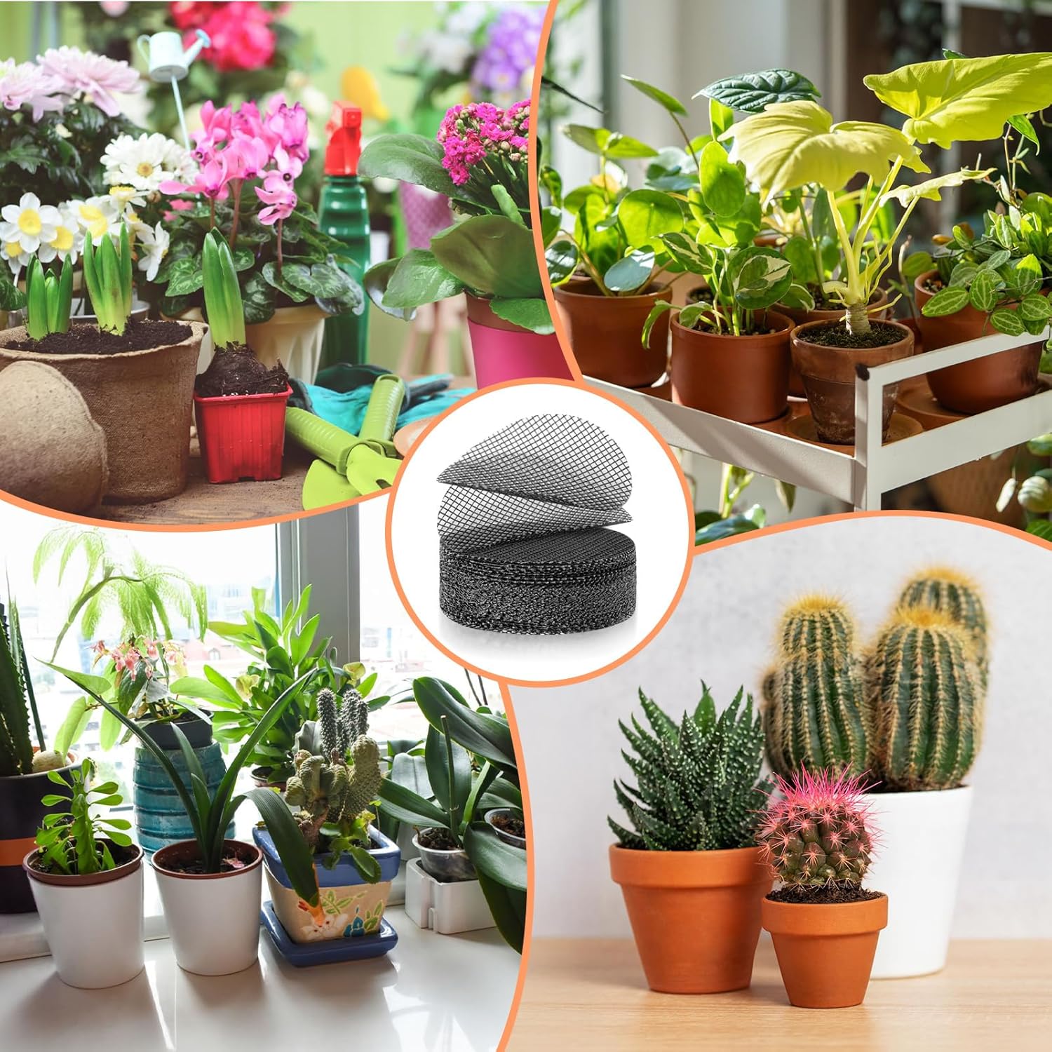 100PCS Bonsai Pot Bottom Grid Mat Mesh,2-Inch Round Flower Pot Drainage Covers, Round Drainage Mesh Hole Screens Keep Soil, Perfect for Horticultural Enthusiasts and Flower Shops