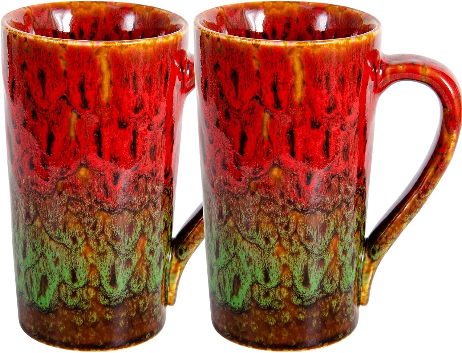 20oz Porcelain Coffee Mugs Set of 2, Large Tall Coffee Mugs with Handles, Modern Ceramic Coffee Cups for Coffee, Tea, Cocoa, Milk, Gifts for Women Men - Red & Green