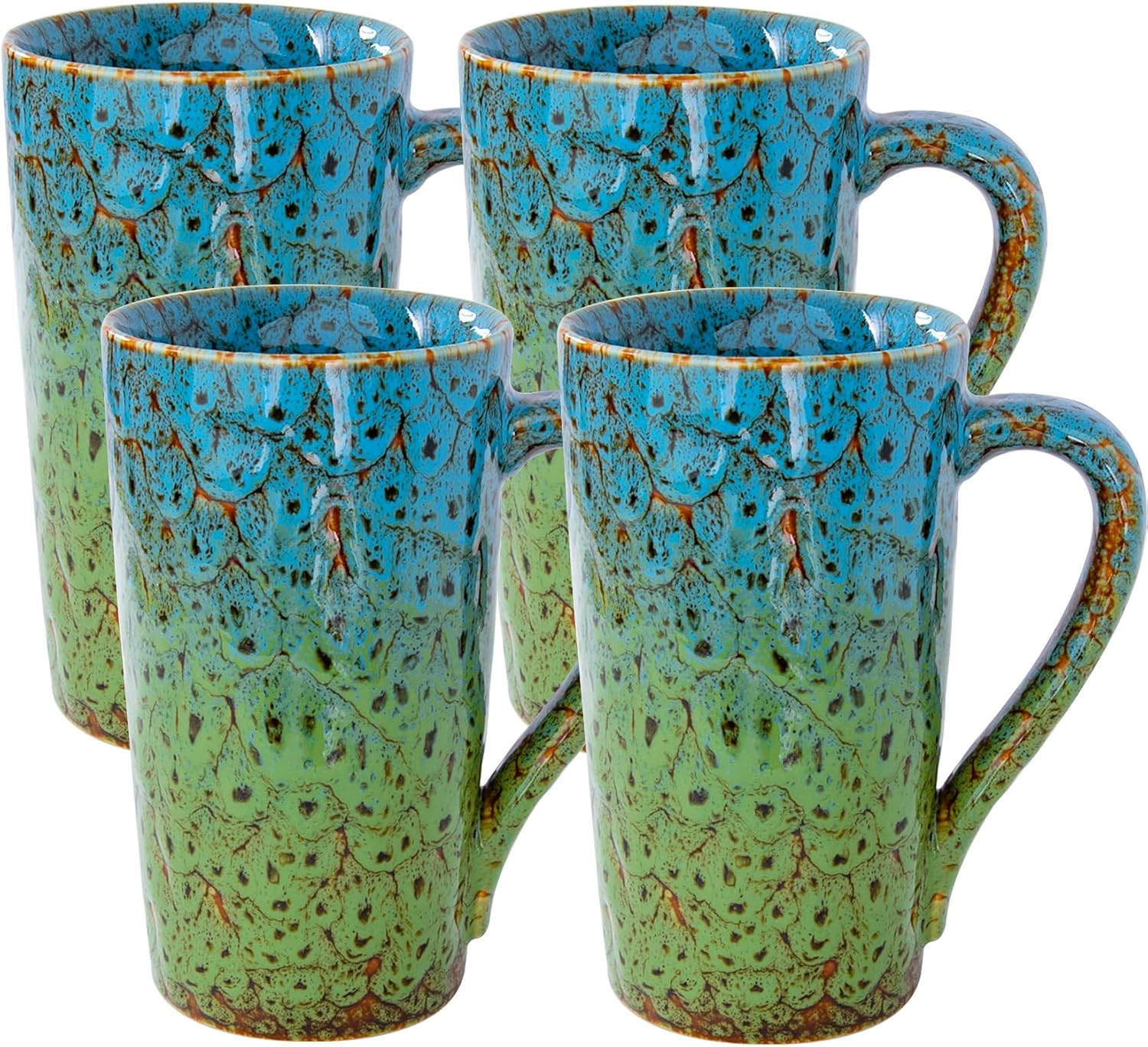 20oz Porcelain Coffee Mugs Set of 4, Large Tall Coffee Mugs with Handles, Modern Ceramic Coffee Cups for Coffee, Tea, Cocoa, Milk, Gifts for Women Men - Red & Green