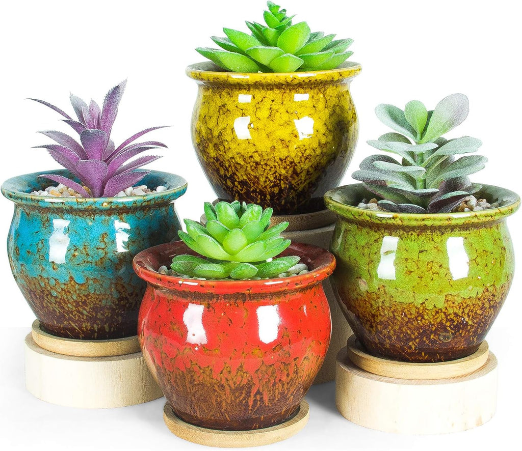 small colorful pots for plants ARTKETTY Succulent Pots, 4.5 Inch Small Succulent Planters Pots with
