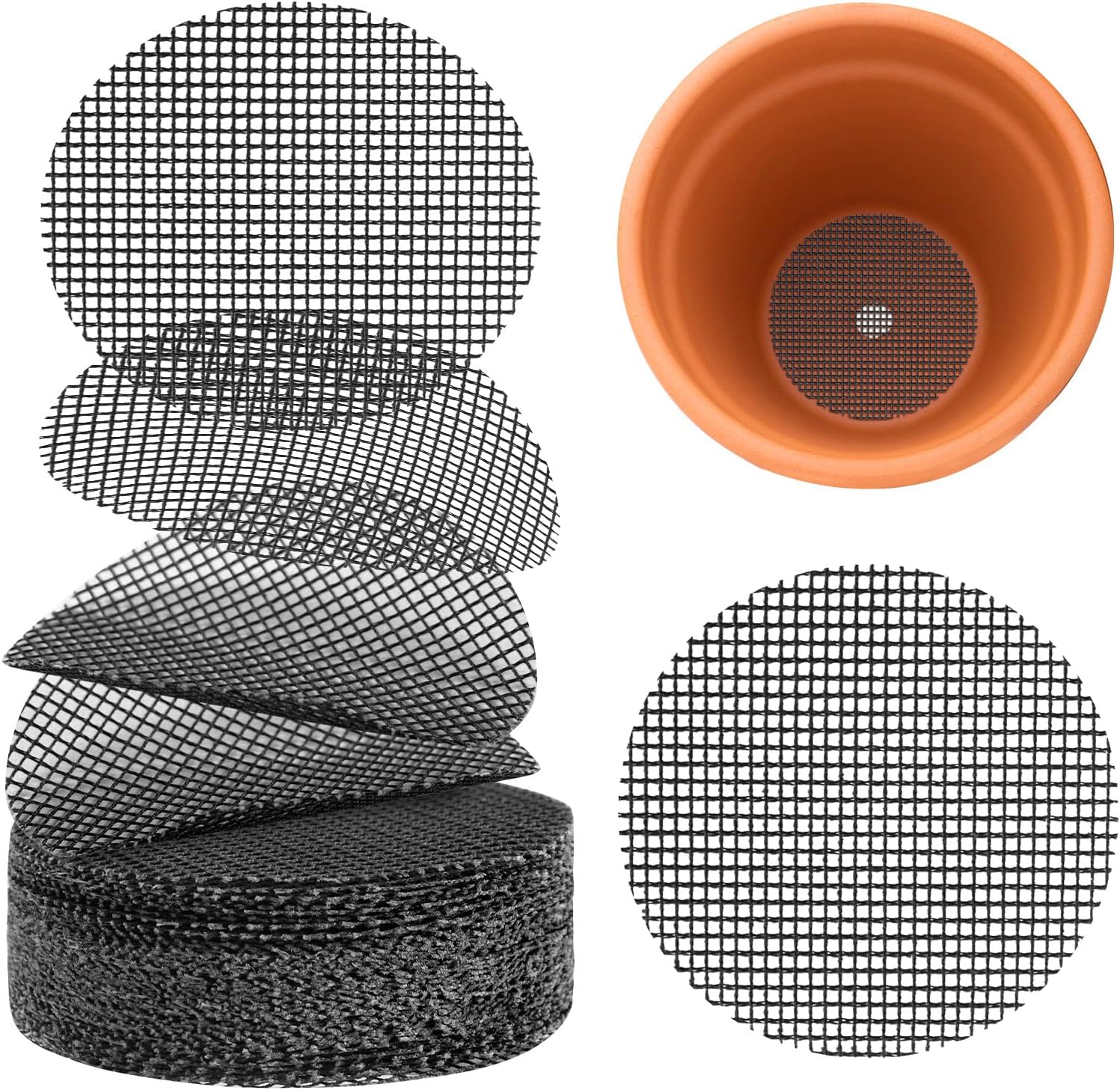 100PCS Bonsai Pot Bottom Grid Mat Mesh,2-Inch Round Flower Pot Drainage Covers, Round Drainage Mesh Hole Screens Keep Soil, Perfect for Horticultural Enthusiasts and Flower Shops