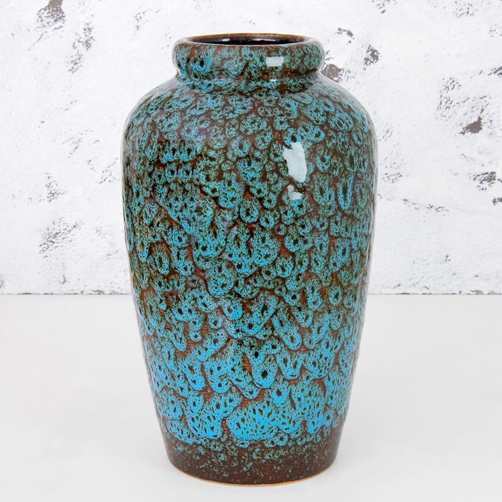 Unique Ceramic Flower Vase, Modern Home Decor for Living Room, Tables, Shelves & Enterways,11Inch Tall Glaze Blue Vase Gift for Housewarming, Wedding, Birthday