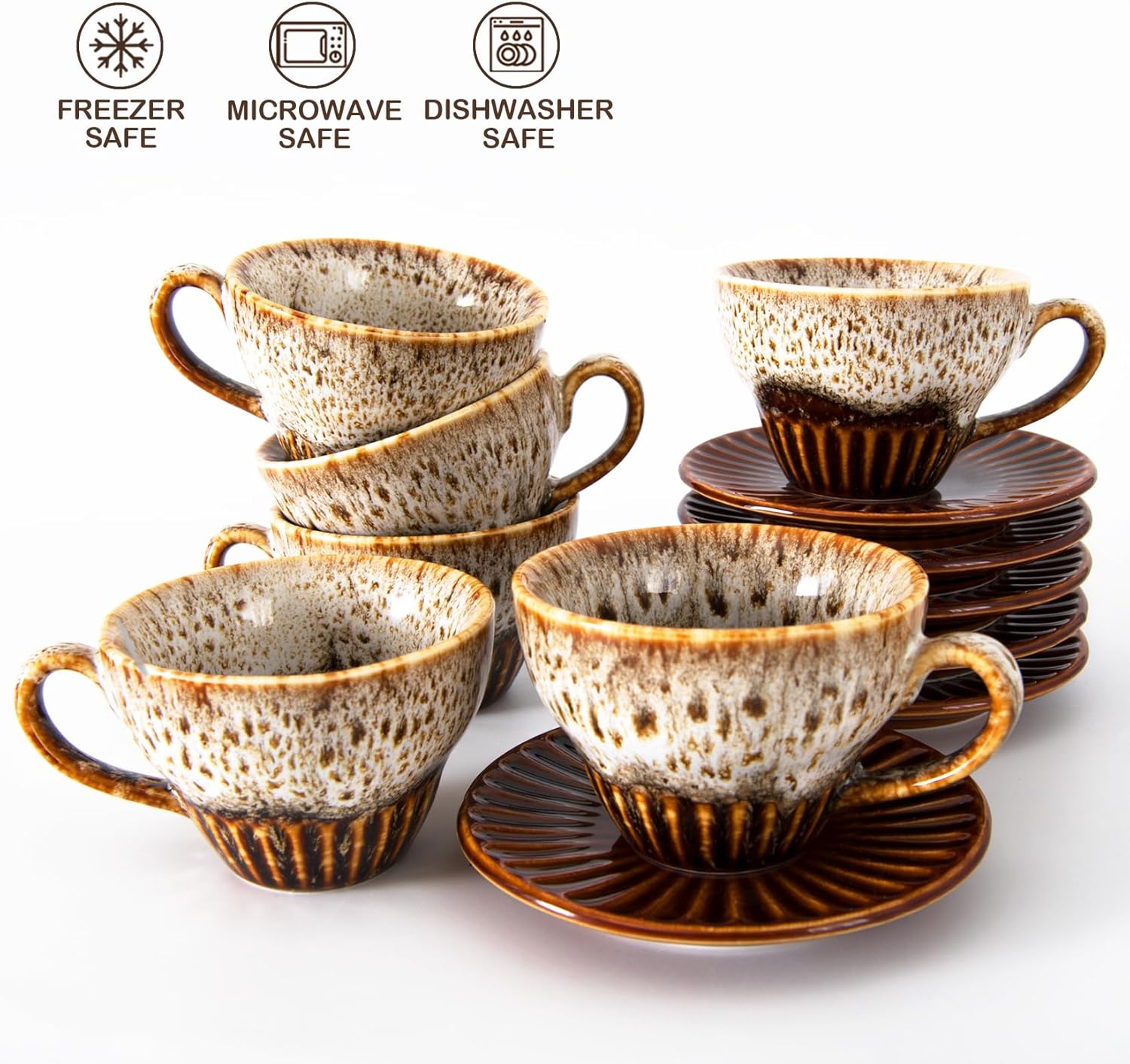 2 oz Espresso Cups Set of 6, Ceramic Cappuccino Cups with Saucers, Stackable Coffee Cup for Macchiato, Single shot, Tea, Coffee Lover Gifts, Glazed Blue