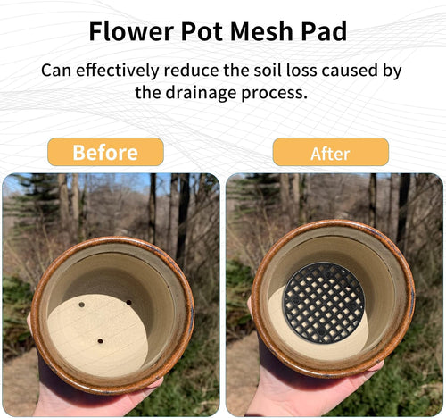 100pcs Plant Pot Mesh Hole Cover Bonsai Drainage Mesh Insert, Flower Pot Hole Mesh Pad Bottom Grid Mat, Round Mesh Screen Pot Bottom Gasket for Garden Prevent Soil Loss (1.8" / 45mm, Black)