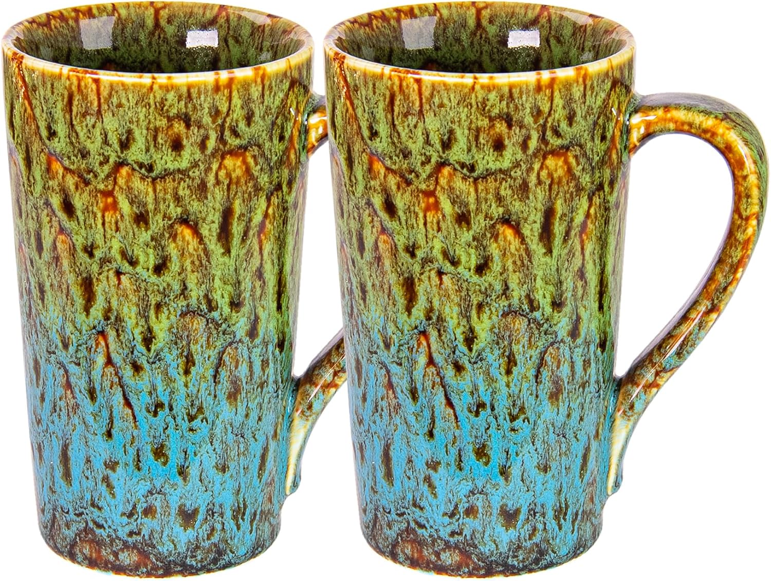 20oz Porcelain Coffee Mugs Set of 2, Large Tall Coffee Mugs with Handles, Modern Ceramic Coffee Cups for Coffee, Tea, Cocoa, Milk, Gifts for Women Men - White