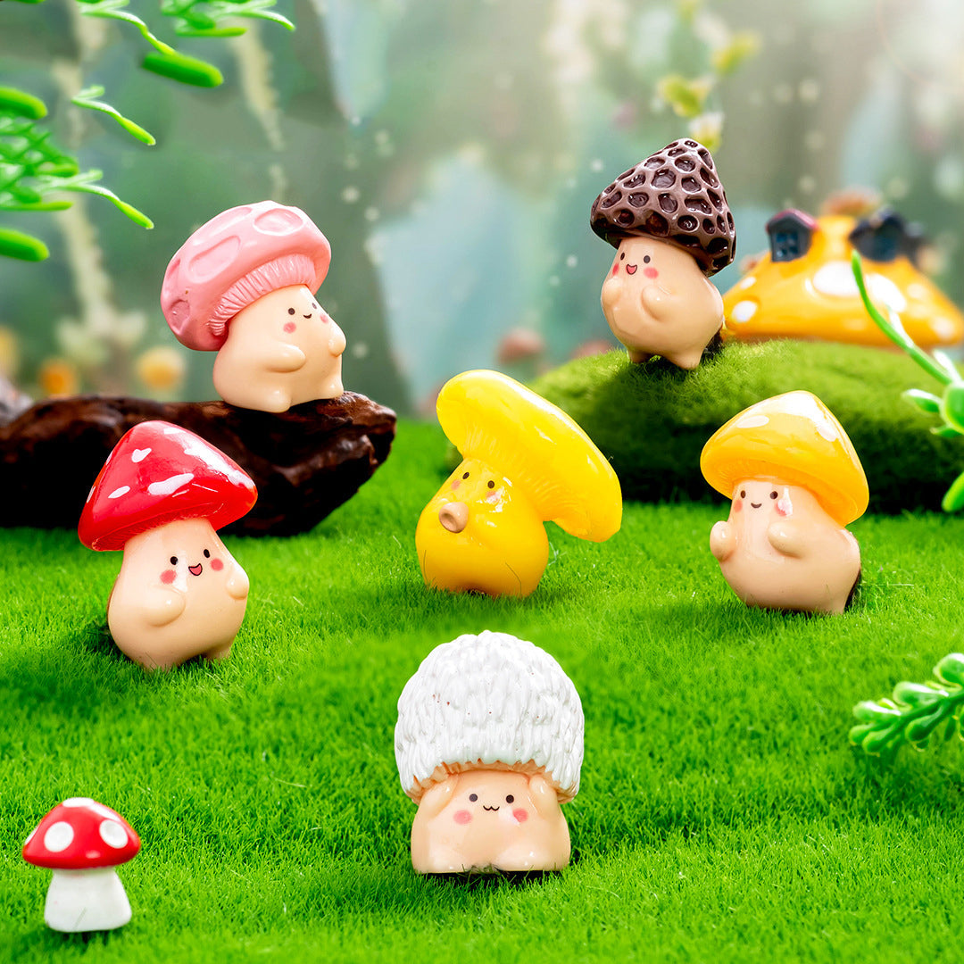 7Pcs Cute Mushroom Elf Figurines – Resin Miniature Ornaments for Fairy Garden, Terrarium, Succulent Planter & Home Decor
