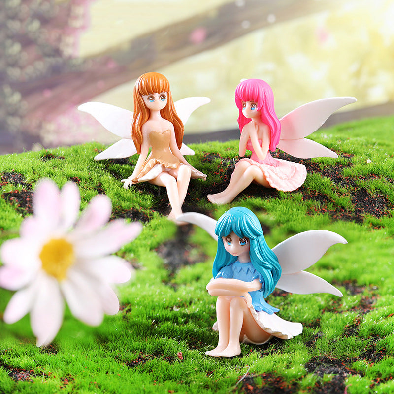 Fairy Garden Figurines Set of 4, Mini Flower Fairies with Wings, DIY Craft Ornaments for Cake, Plants & Home Decoration