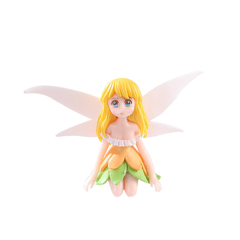 Fairy Garden Figurines Set of 4, Mini Flower Fairies with Wings, DIY Craft Ornaments for Cake, Plants & Home Decoration