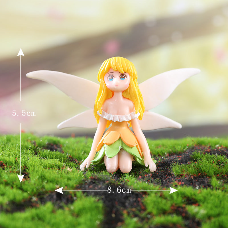 Fairy Garden Figurines Set of 4, Mini Flower Fairies with Wings, DIY Craft Ornaments for Cake, Plants & Home Decoration