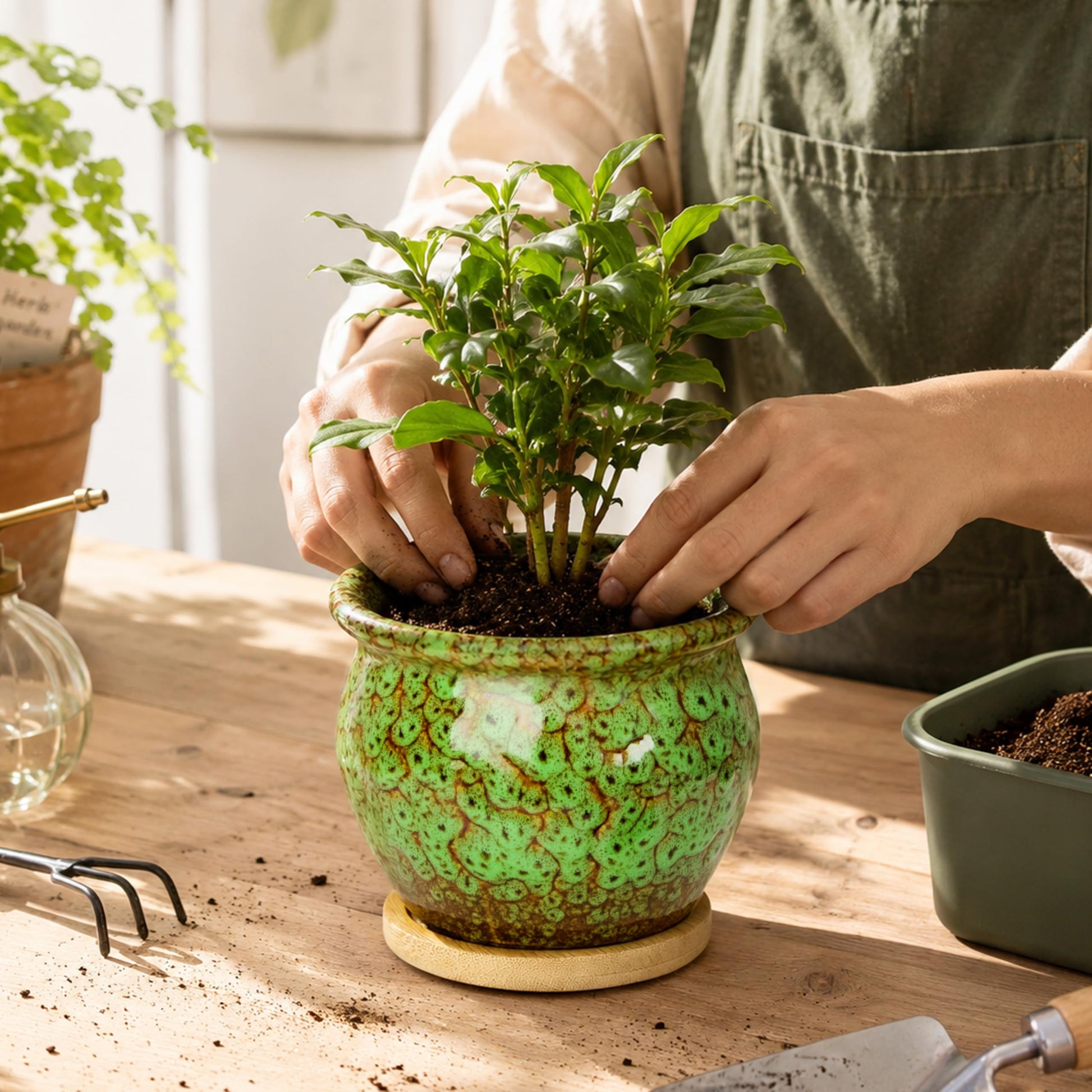 ARTKETTY 4.5 Inch Plant Pots, Small Pots for Plant Indoor, Ceramic Planter with Tray