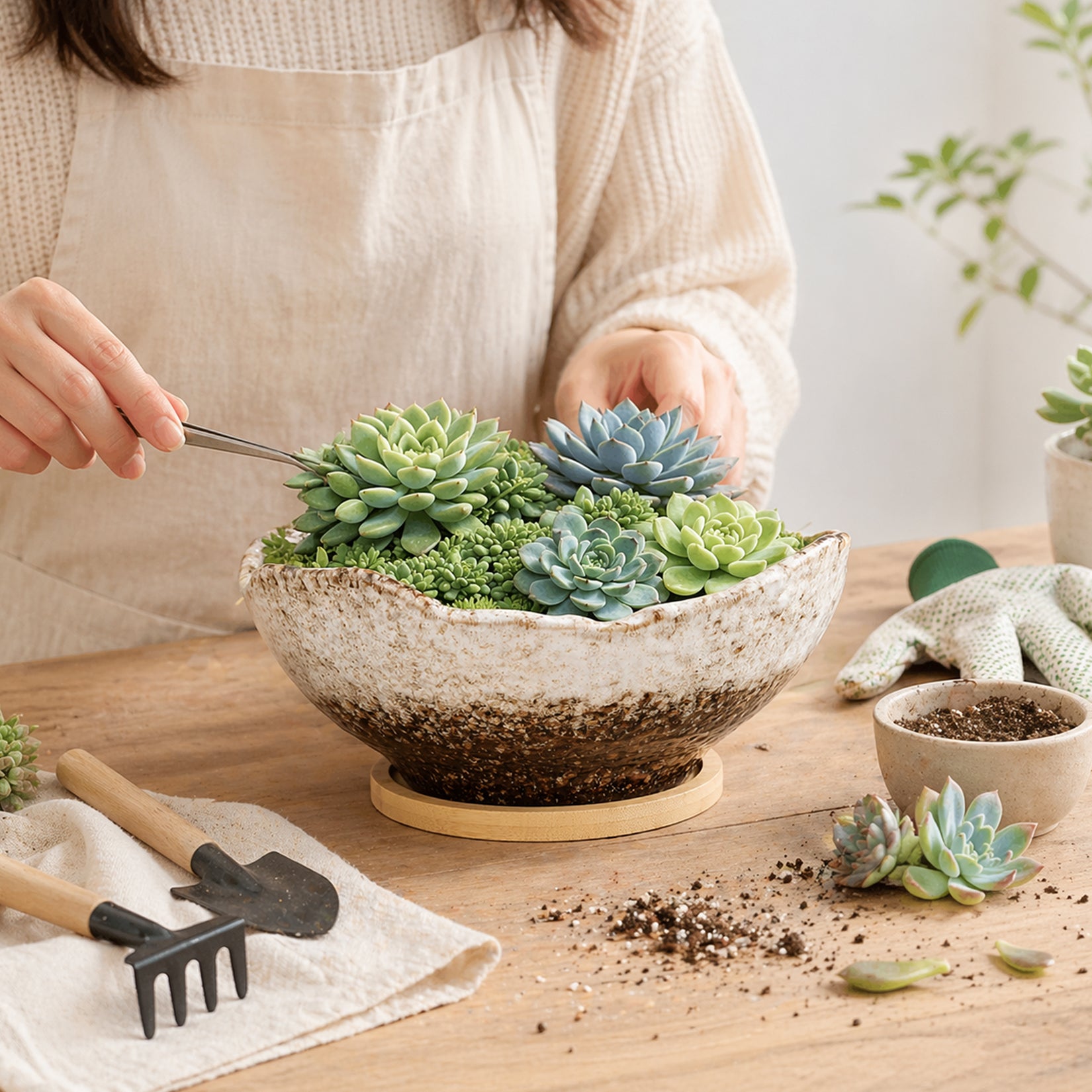 ARTKETTY Bonsai Pots - 9.06 Inch Large Plant Pots, Unique Succulent Pots with Drainage Tray, Ceramic Planters for Indoor Cactus Flower Plants Round Bonsai Tree Pots Decorative Home Office