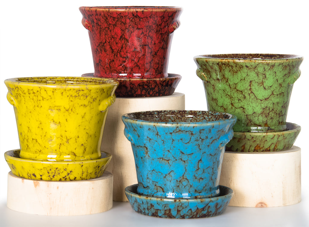 ARTKETTY Succulent Planter Pots, 4.2 Inch Modern Ceramic Cactus Plant Pots with Drainage Hole & Saucer Mini Glazed Flower Pots Tiny Plant Container Perfect for Indoor/Outdoor Plants Pack of 4