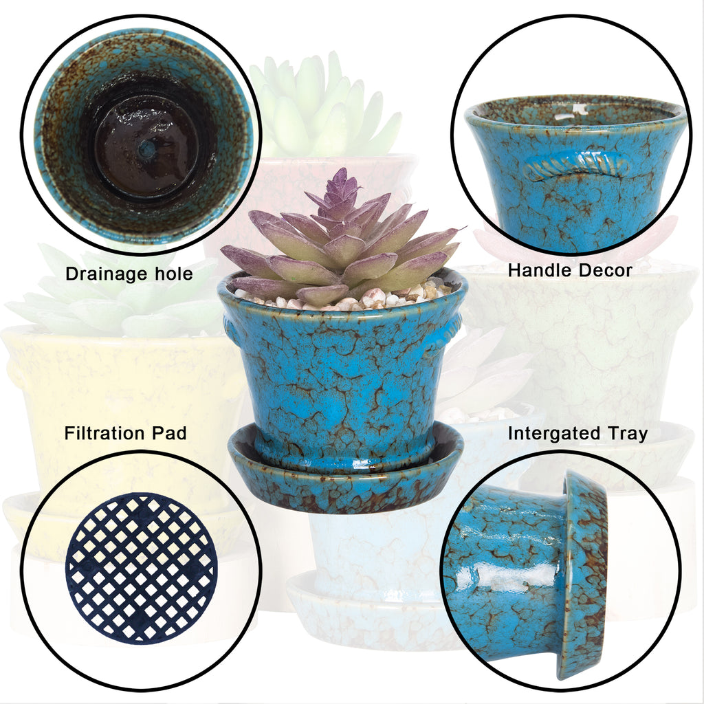 ARTKETTY Succulent Planter Pots, 4.2 Inch Modern Ceramic Cactus Plant Pots with Drainage Hole & Saucer Mini Glazed Flower Pots Tiny Plant Container Perfect for Indoor/Outdoor Plants Pack of 4