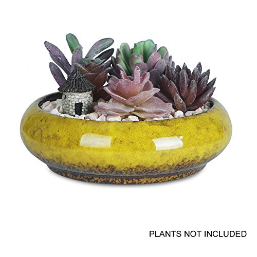 7.3 inch Round Succulent Planter Pots with Drainage Hole Bonsai Pots Garden Decorative Cactus Stand Ceramic Glazed Flower Container