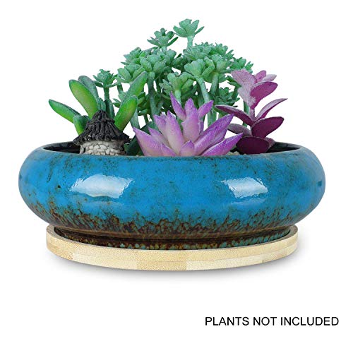 7.3 inch Round Succulent Planter Pots with Drainage Hole Bonsai Pots Garden Decorative Cactus Stand Ceramic Glazed Flower Container