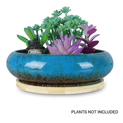 7.3 inch Round Succulent Planter Pots with Drainage Hole Bonsai Pots Garden Decorative Cactus Stand Ceramic Glazed Flower Container
