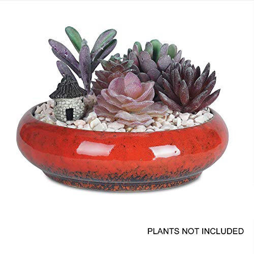 7.3 inch Round Succulent Planter Pots with Drainage Hole Bonsai Pots Garden Decorative Cactus Stand Ceramic Glazed Flower Container
